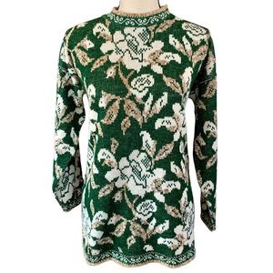 Vintage 80s 90s Floral Long Oversized Shimmer Sweater Size Medium